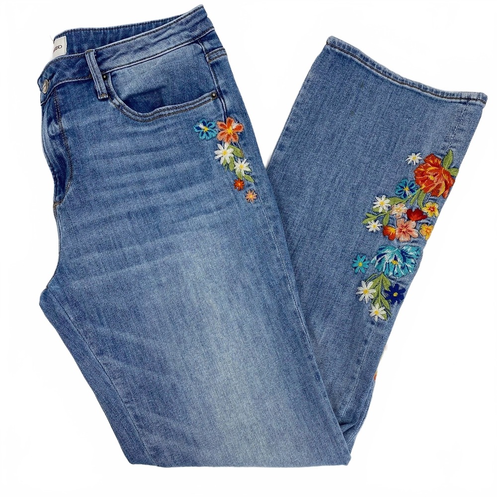 DRIFTWOOD Light Wash Kelly Embroidered Floral Bootcut Jeans | Regular 32